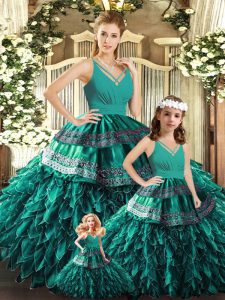 Customized Sleeveless Appliques and Ruffles Backless 15th Birthday Dress