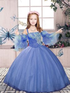Adorable Beading Pageant Gowns For Girls Purple Lace Up Sleeveless Floor Length