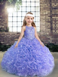 Lavender Sleeveless Beading and Ruffles Floor Length Pageant Dress for Teens