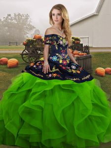 Decent Green Tulle Lace Up Quinceanera Dresses Sleeveless Floor Length Embroidery and Ruffles