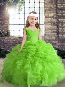 Ball Gowns Straps Sleeveless Organza Floor Length Lace Up Beading and Ruffles and Pick Ups Custom Made Pageant Dress