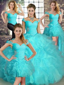 Cute Organza Sleeveless Floor Length Quinceanera Dresses and Beading and Ruffles