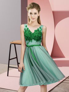 Noble V-neck Sleeveless Lace Up Quinceanera Dama Dress Apple Green Tulle