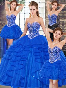 Best Sleeveless Lace Up Floor Length Beading and Ruffles Quince Ball Gowns