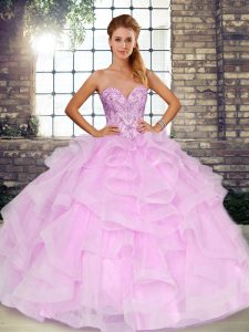 Suitable Floor Length Lilac 15th Birthday Dress Sweetheart Sleeveless Lace Up