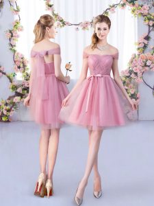 Luxurious Mini Length A-line Sleeveless Pink Dama Dress Lace Up