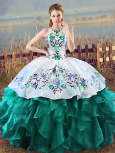 Turquoise Sleeveless Organza Lace Up Vestidos de Quinceanera for Sweet 16 and Quinceanera
