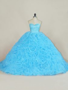 Beauteous Court Train Ball Gowns Sweet 16 Dresses Baby Blue Sweetheart Organza Sleeveless Floor Length Lace Up