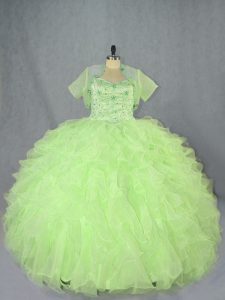 Sweetheart Sleeveless Lace Up Quinceanera Dresses Yellow Green Organza