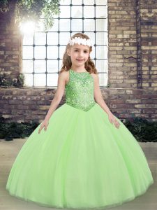 Ball Gowns Little Girls Pageant Dress Wholesale Yellow Green Scoop Tulle Sleeveless Floor Length Lace Up