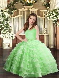 Luxurious Ruffled Layers Pageant Gowns For Girls Lace Up Sleeveless Floor Length