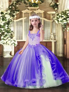 Lavender Straps Lace Up Beading Little Girls Pageant Gowns Sleeveless