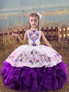 Modern Scoop Sleeveless Lace Up Little Girls Pageant Dress Purple Organza