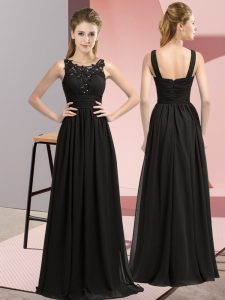 Black Sleeveless Beading and Appliques Floor Length Quinceanera Dama Dress