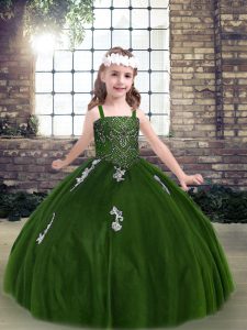 Customized Green Lace Up Straps Appliques Evening Gowns Tulle Sleeveless