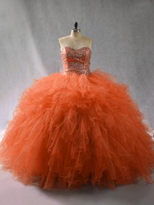 Hot Selling Sweetheart Sleeveless Tulle Quinceanera Gown Beading and Ruffles Lace Up