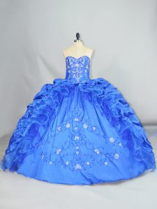 Glamorous Sleeveless Taffeta Floor Length Lace Up Sweet 16 Quinceanera Dress in Blue with Embroidery and Pick Ups