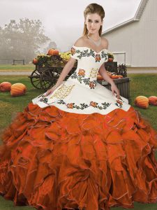 Sweet Rust Red Lace Up Quinceanera Dress Embroidery and Ruffles Sleeveless Floor Length