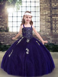 Eye-catching Straps Sleeveless Lace Up Pageant Gowns Purple Tulle