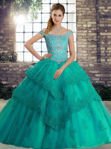 Captivating Turquoise Sleeveless Beading and Lace Lace Up Sweet 16 Quinceanera Dress