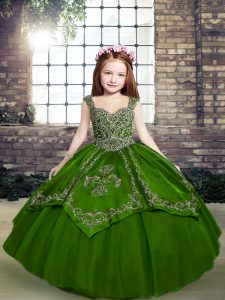 Pretty Sleeveless Lace Up Floor Length Beading and Embroidery Little Girls Pageant Dress