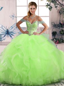 High Class Off The Shoulder Sleeveless Lace Up Quinceanera Gown Tulle