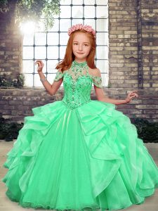 Scoop Sleeveless Organza Girls Pageant Dresses Beading and Ruffles Lace Up