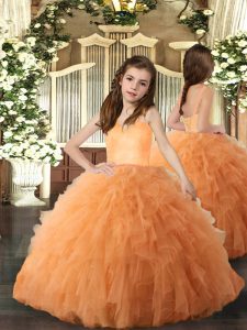 Straps Sleeveless Child Pageant Dress Floor Length Ruffles Orange Tulle