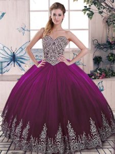 Beading and Embroidery Vestidos de Quinceanera Fuchsia Lace Up Sleeveless Floor Length