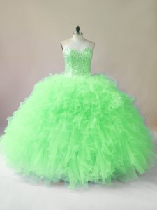 Beautiful Sleeveless Tulle Floor Length Lace Up Sweet 16 Quinceanera Dress in with Beading and Ruffles