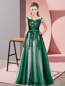 Wonderful Tulle Sleeveless Floor Length Dama Dress and Beading and Lace
