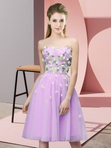 Sweetheart Sleeveless Quinceanera Court Dresses Knee Length Appliques Lilac Tulle