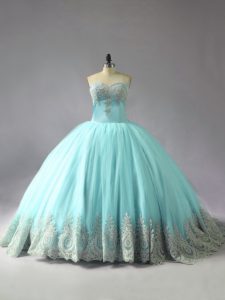 Blue Sweetheart Neckline Appliques 15 Quinceanera Dress Sleeveless Lace Up
