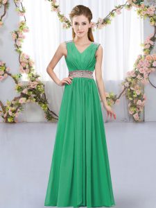 Turquoise Empire Beading and Belt Damas Dress Lace Up Chiffon Sleeveless Floor Length