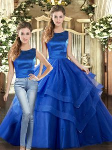 Dynamic Royal Blue Sleeveless Ruffled Layers Floor Length Sweet 16 Quinceanera Dress