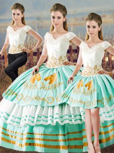 Delicate Sleeveless Lace Up Floor Length Embroidery and Ruffled Layers Quinceanera Dresses