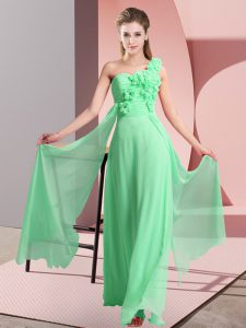 Sleeveless Floor Length Hand Made Flower Lace Up Quinceanera Court of Honor Dress with Green