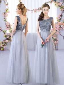 Tulle Sleeveless Floor Length Court Dresses for Sweet 16 and Appliques