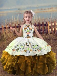 Sophisticated Sleeveless Lace Up Floor Length Embroidery and Ruffles Pageant Dress for Girls