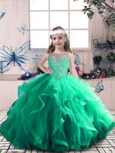 Customized Floor Length Ball Gowns Sleeveless Green Little Girls Pageant Dress Wholesale Lace Up