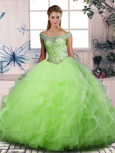 Lace Up Off The Shoulder Beading and Ruffles Quinceanera Gowns Tulle Sleeveless