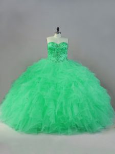 Apple Green Lace Up Quinceanera Gown Beading Sleeveless Floor Length