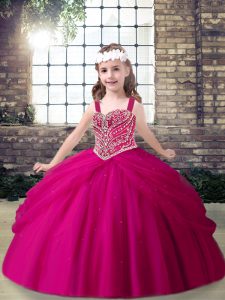 Admirable Fuchsia Little Girls Pageant Dress Military Ball and Sweet 16 and Wedding Party with Beading Straps Sleeveless Lace Up