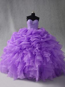 Unique Sleeveless Beading and Ruffles and Pick Ups Lace Up 15th Birthday Dress