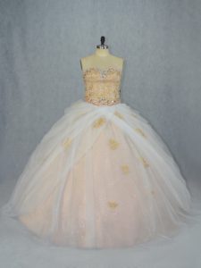 Champagne Sweetheart Lace Up Beading and Appliques 15 Quinceanera Dress Sleeveless