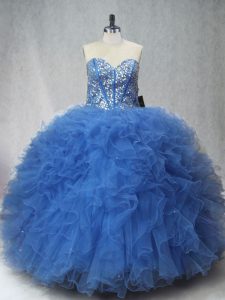 Fitting Floor Length Blue Quinceanera Gowns Sweetheart Sleeveless Lace Up