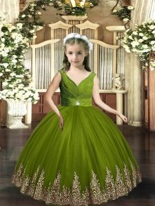 Olive Green Sleeveless Embroidery Floor Length Glitz Pageant Dress
