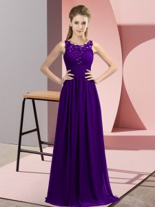 Purple Empire Beading and Appliques Quinceanera Court of Honor Dress Zipper Chiffon Sleeveless Floor Length