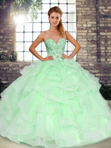 Exquisite Sleeveless Lace Up Floor Length Beading and Ruffles Quinceanera Gown