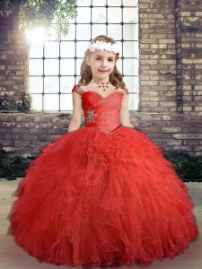 Fantastic Tulle Sleeveless Floor Length Pageant Gowns For Girls and Beading and Ruffles